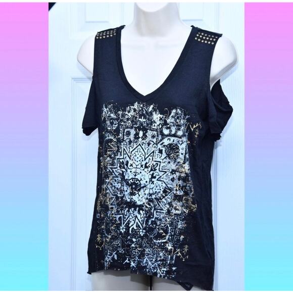 Guess Cold Shoulder Graphic T-shirt Top size XS - Picture 1 of 1